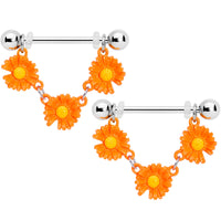 14G 13/16 Orange Daisy Chain Dangle Nipple Ring Set
