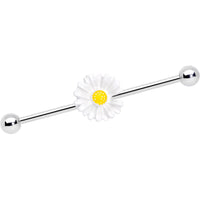14G White Daisy Industrial Barbell 38mm