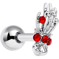 16G 1/4 Red Gem Skeleton Hand Halloween Cartilage Tragus Earring