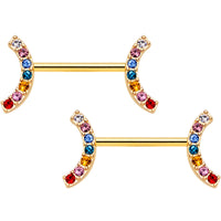 14G 9/16 Red Blue Gem Gold Tone Rainbow Arc Nipple Ring Set