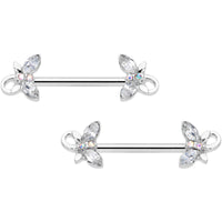14G 1/2 Clear Aurora Gem Loop Butterfly Barbell Nipple Ring Set