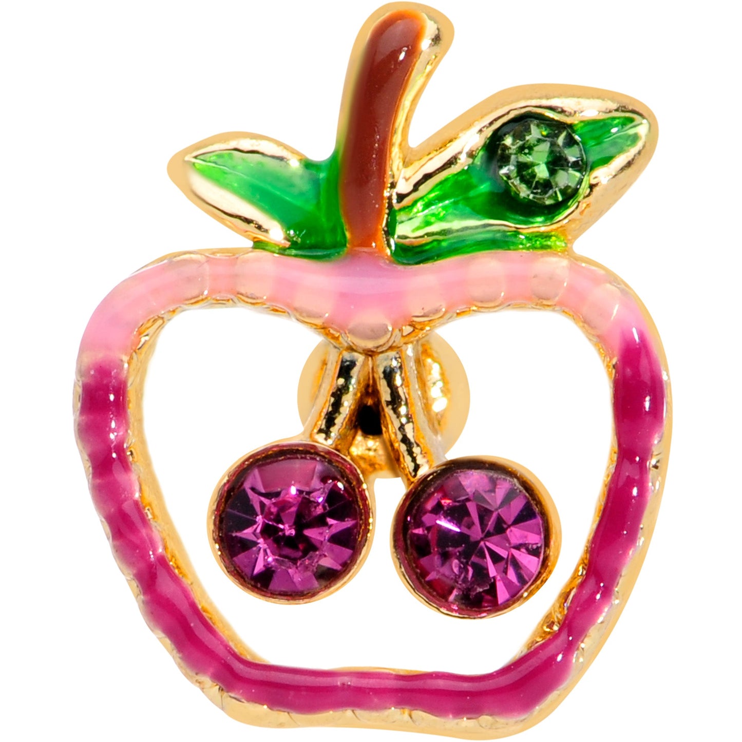 16G 1/4 Purple Pink Gem Gold Tone Cherry Apple Cartilage Tragus