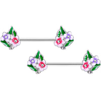 14G 9/16 Clear Gem Fanciful Flowers Barbell Nipple Ring Set