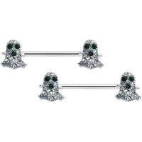 14G 5/8 Clear Black Gem Scary Ghost Barbell Nipple Ring Set