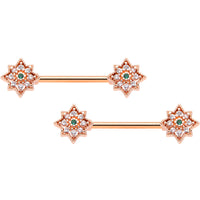 14G 9/16 Clear Gem Rose Gold Tone Evening Star Nipple Ring Set