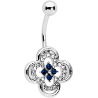 Clear Blue Gem Stylized Deco Cross Belly Ring