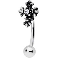16G 5/16 Clear Gem Renaissance Cross Curved Eyebrow Ring