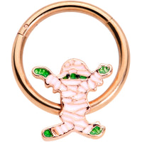16G 3/8 Rose Gold Tone Green Mummy Halloween Hinged Segment Ring