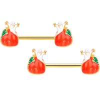 14G 9/16 Gold Tone Haunted Pumpkin Halloween Nipple Ring Set