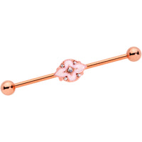 14G Clear Gem Rose Gold Tone Pink Cross Industrial Barbell 38mm