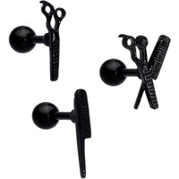 16G 1/4 Black Scissor Comb Hair Cartilage Tragus Earring Set of 3