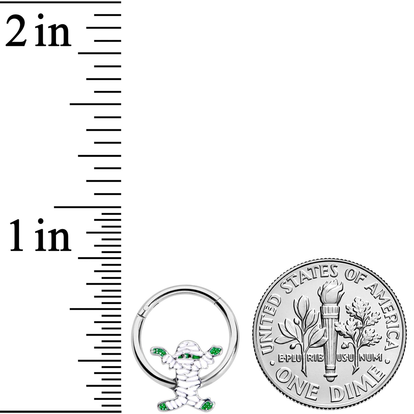 16G 3/8 White Green Mummy Halloween Hinged Segment Ring
