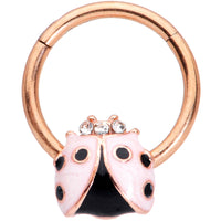 16G 3/8 Clear Gem Rose Gold Tone Lil Ladybug Hinged Segment Ring