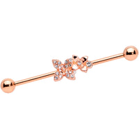 14G Clear Gem Rose Gold Tone Butterfly Industrial Barbell 38mm