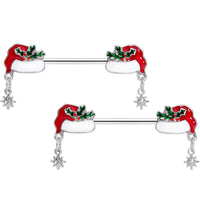 14G 9/16 Clear Gem Jolly Santa Hat Christmas Nipple Ring Set