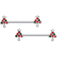 14G 11/16 Clear Red Green Gem Christmas Tree Nipple Ring Set