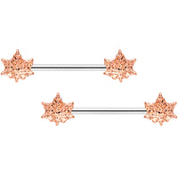 14G 5/8 Rose Gold Tone Pot Leaf Barbell Nipple Ring Set