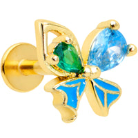 16G 1/4 Blue Green Gem Gold Tone Sweet Butterfly Labret Tragus