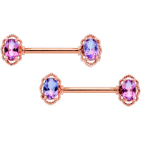 14G 9/16 Purple Tourmaline Rose Gold Tone Nipple Ring Set