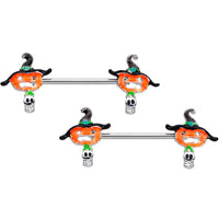 14G 9/16 Pumpkin Witch Ghost Halloween Barbell Nipple Ring Set