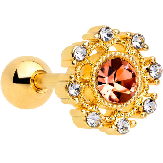 16G 1/4 Clear Pink CZ Gem Gold Tone Sunburst Cartilage Tragus