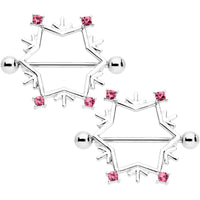 14G 3/4 Pink Gem Snowflake Christmas Nipple Shield Set