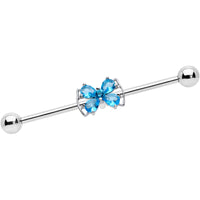 14G Aqua CZ Gem Beauty Bow Industrial Barbell 38mm
