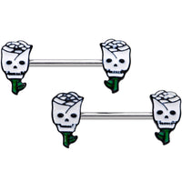 14G 9/16 Skull White Roses Valentine Barbell Nipple Ring Set