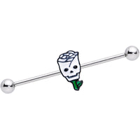 14G Skull White Rose Valentines Industrial Barbell 38mm