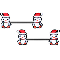 14G 9/16 Santa Penguin Christmas Barbell Nipple Ring Set