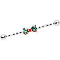 14G Green Red White Bow Christmas Industrial Barbell 38mm