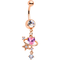 Clear Pink Gem Rose Gold Tone Star Heart Dangle Belly Ring