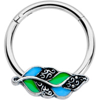16G 3/8 Filigree Blue Green Leaves Hinged Segment Ring