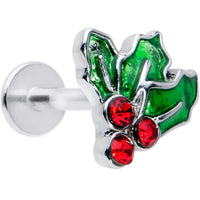 16G 1/4 Red Gem Holly Berry Christmas Holiday Labret Tragus