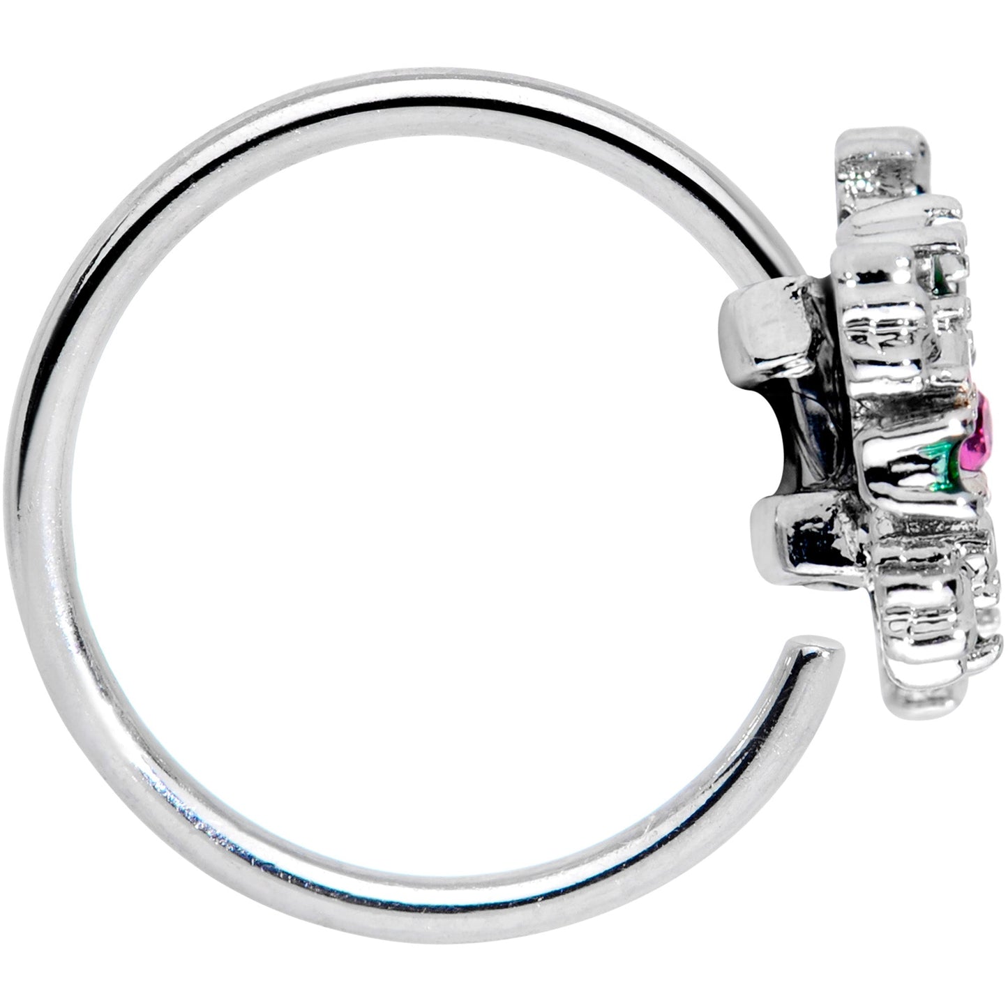 20G 5/16 Clear Pink Green Gem Snowflake Holiday Nose Hoop