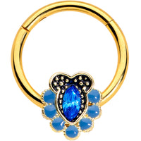 16G 3/8 Blue Gem Gold Tone Opulent Oval Hinged Segment Ring