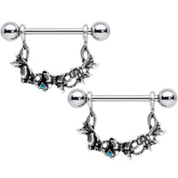 14G 9/16 Aqua Gem Abstract Bow Butterfly Dangle Nipple Ring Set