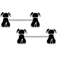 14G 9/16 Black Sitting Dog Barbell Nipple Ring Set