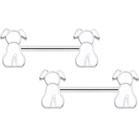 14G 9/16 White Sitting Dog Barbell Nipple Ring Set
