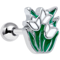 16G 1/4 Springtime White Tulip Flowers Cartilage Tragus Earring