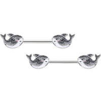 14G 9/16 Sweet Smiling Whale Barbell Nipple Ring Set
