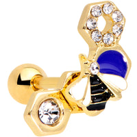 16G 1/4 Clear CZ Gem Gold Hue Lovely Bee Cartilage Tragus Earring