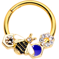 16G 3/8 Clear CZ Gem Gold Tone Lovely Bee Hinged Segment Ring