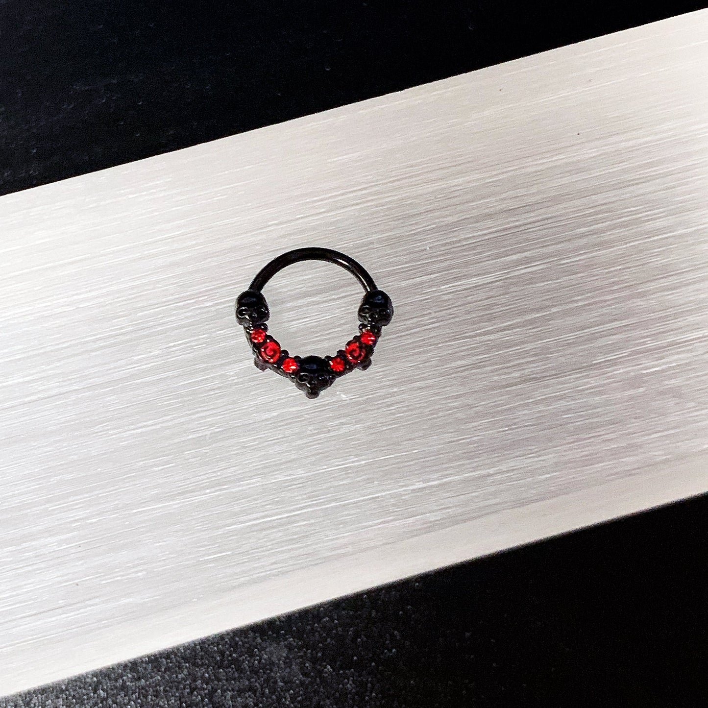 16G 3/8 Red Clear CZ Gem Black Skull Halloween Hinged Segment Ring
