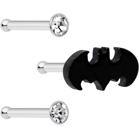 20G 1/4 Clear Gem Licensed DC Comics Batman Nose Bone Set of 3