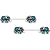 14G 9/16 Aqua Orb Curvy Elephant Barbell Nipple Ring Set