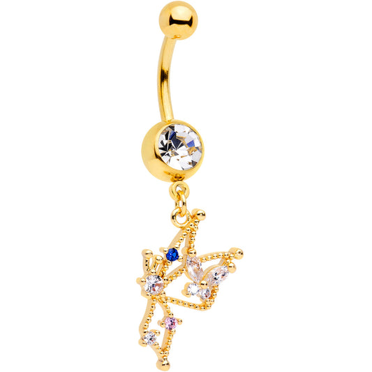 Clear CZ Gem Rose Gold Tone Star Angel Christmas Dangle Belly Ring
