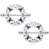 14G 9/16 Purple Gem Filigree Valentines Day Nipple Shield Set