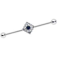 14G Clear Blue Gem Textured Rhombus Cross Industrial Barbell 38mm