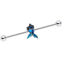 14G Blue Faux Opal Blue Tail Mermaid Industrial Barbell 38mm